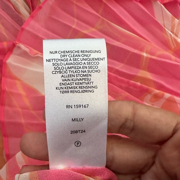 Milly Pink Orange Pleated Halter Blouse Silk Resort Vacation Luxe Top Size P - Picture 9 of 9